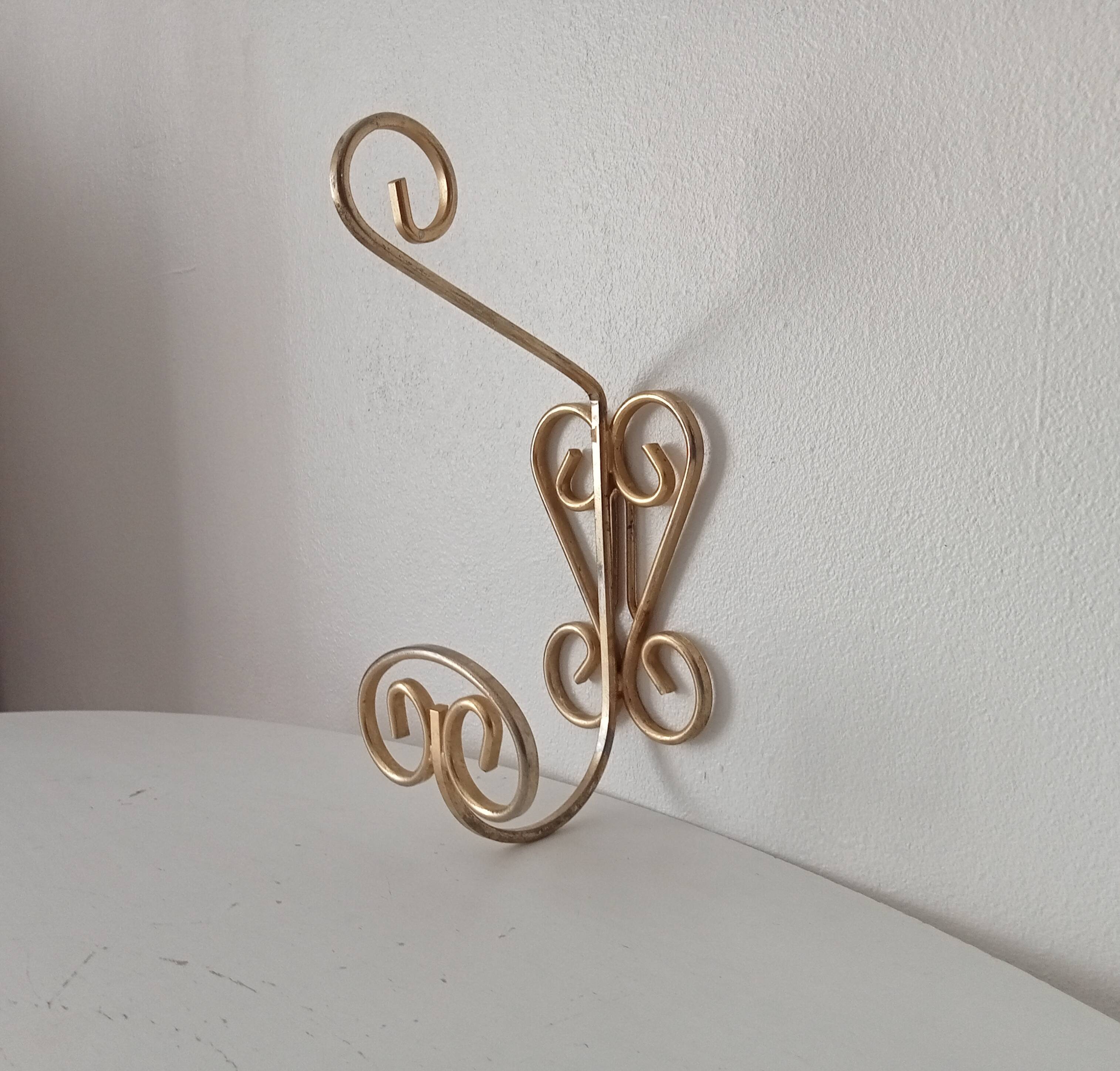 Patère porte manteau mural vintage en métal doré