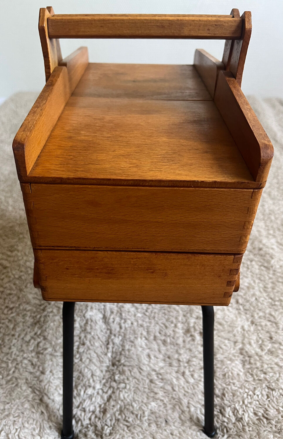 Compass worker wood and metal worker vintage sewing box