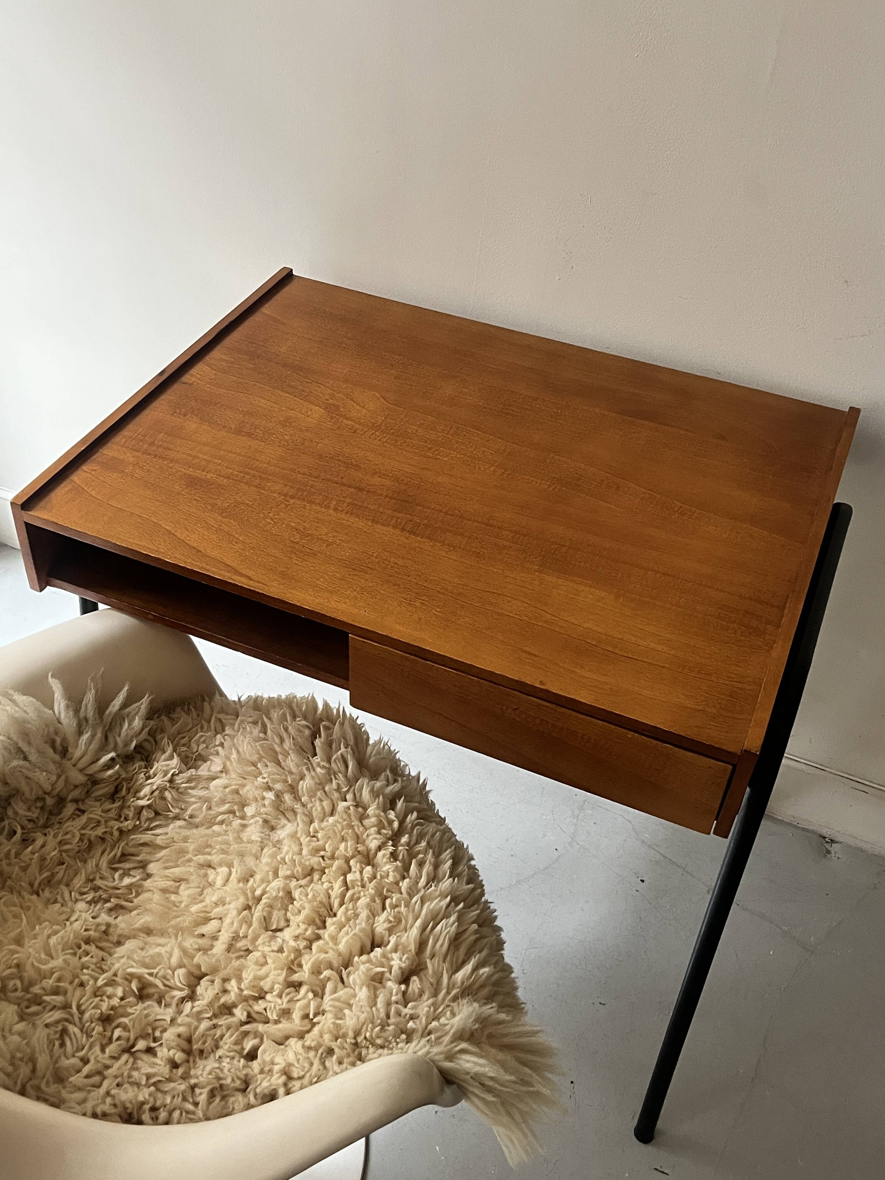 Desk in wood and black metal design 1950