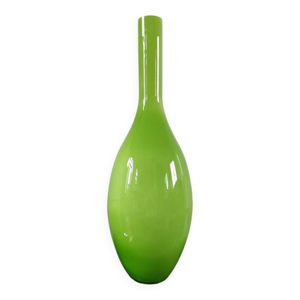 Grand vase bouteille géant en verre doublé vert pomme (66 cm)