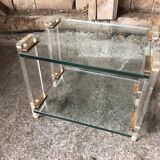 Pair bedside design plexi + brass + vintage glass trays