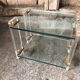 Pair bedside design plexi + brass + vintage glass trays