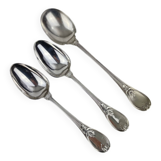 Two Soup Spoons And Serving Spoon In Silver Metal Christofle Model Trianon