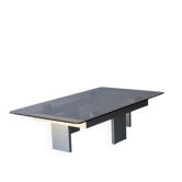Large modernist coffee table in aluminium and smoked glass, 1970.