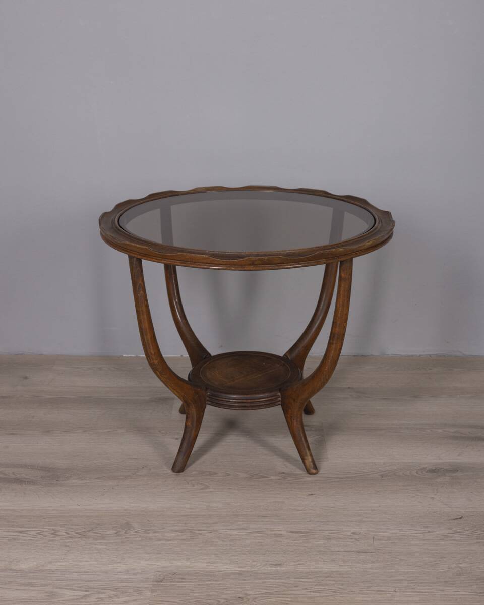 Vintage 1950s wood and glass coffee table, italian design