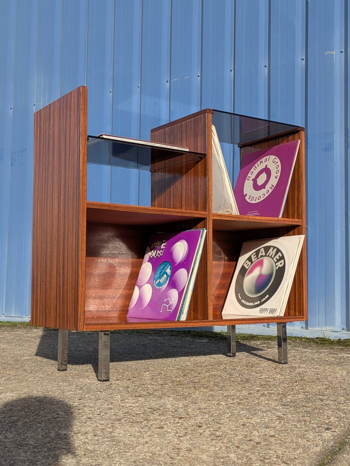 Meuble rangement Hi-Fi vinyles moderniste vintage 1960