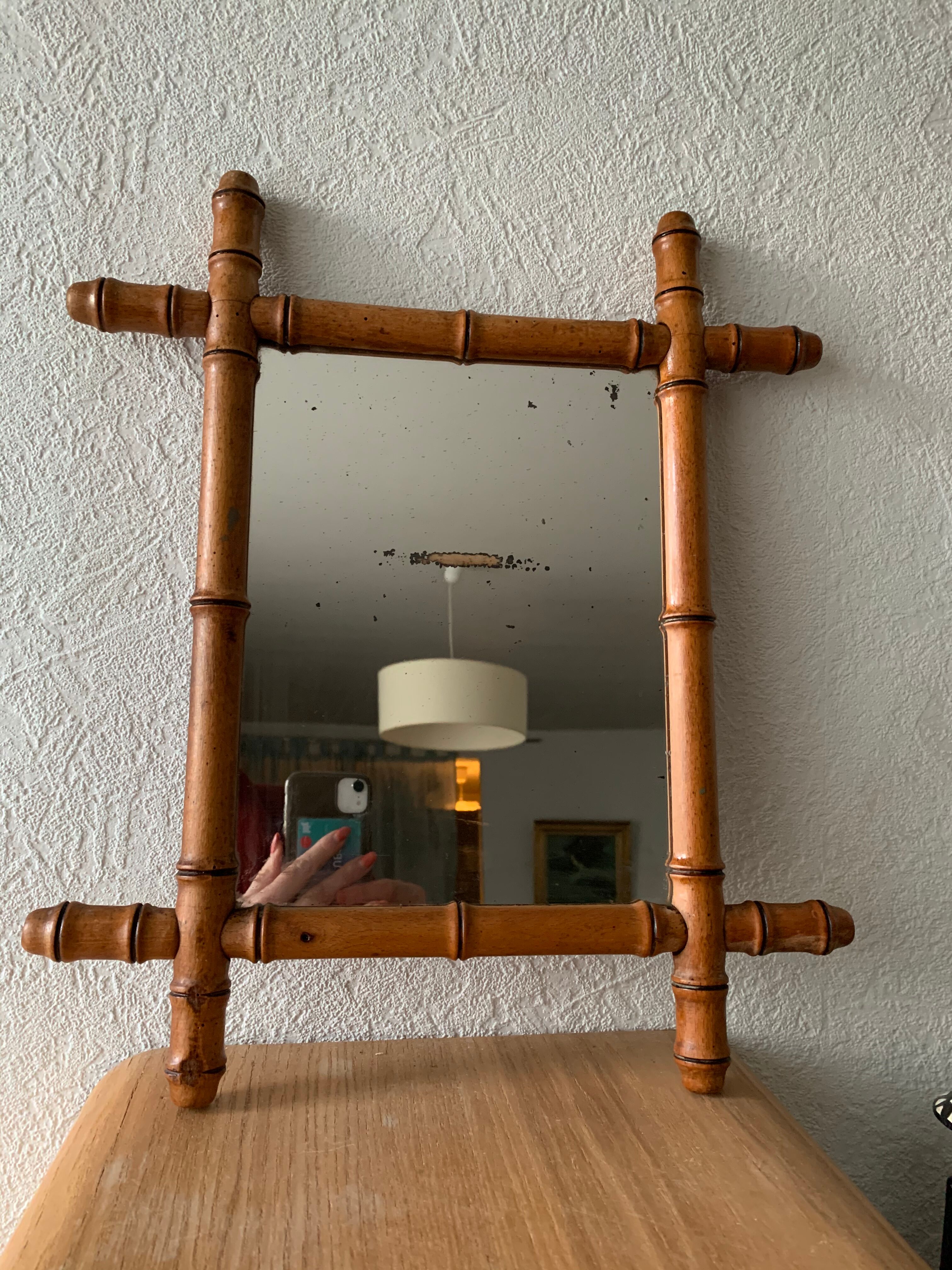Miroir ancien cadre bambou