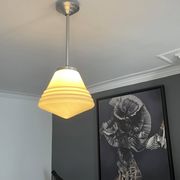 Chandelier art deco, opaline and chrome metal, France 1930
