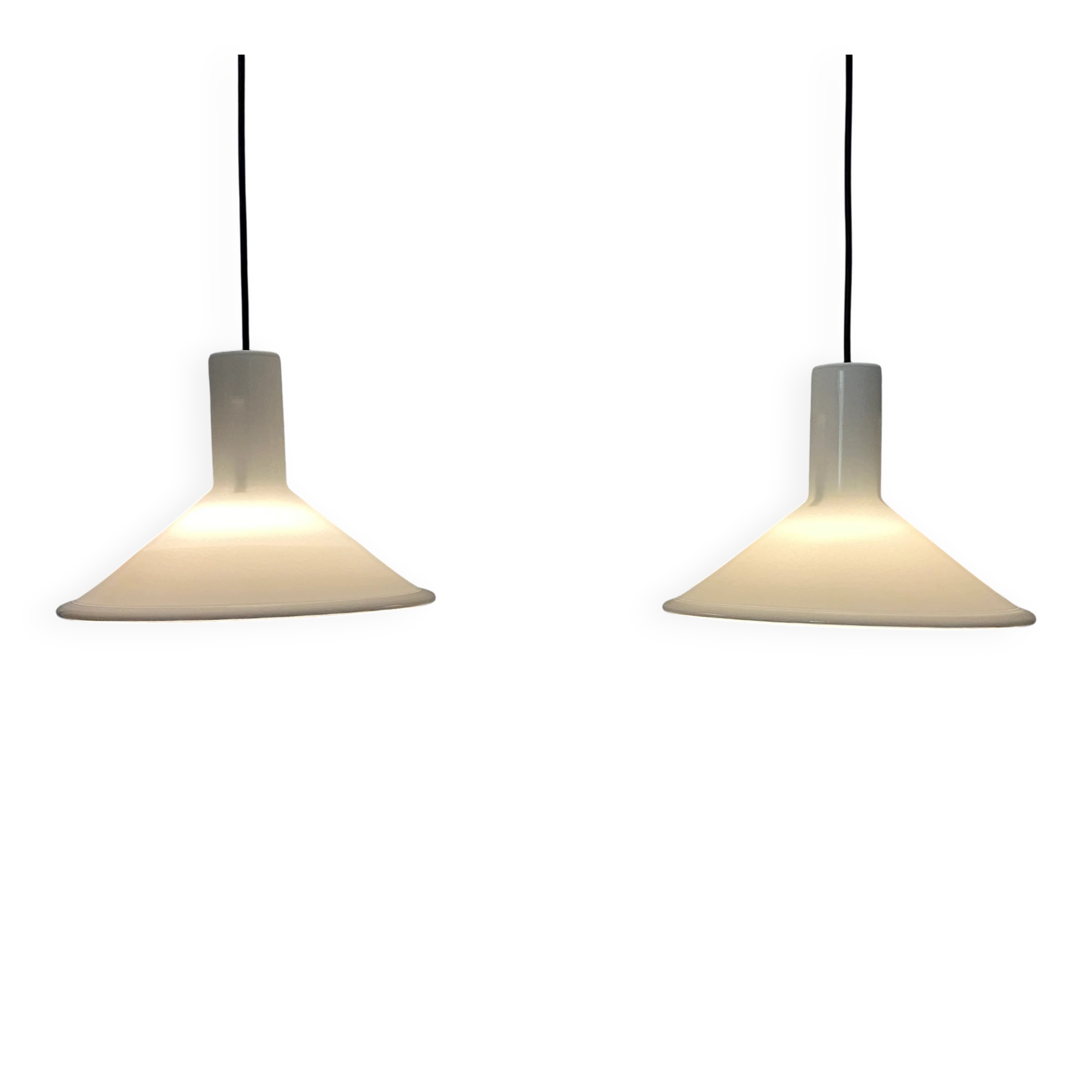 Pair of Danish pendants model P & T by Michael Bang for Holmegaard 1972