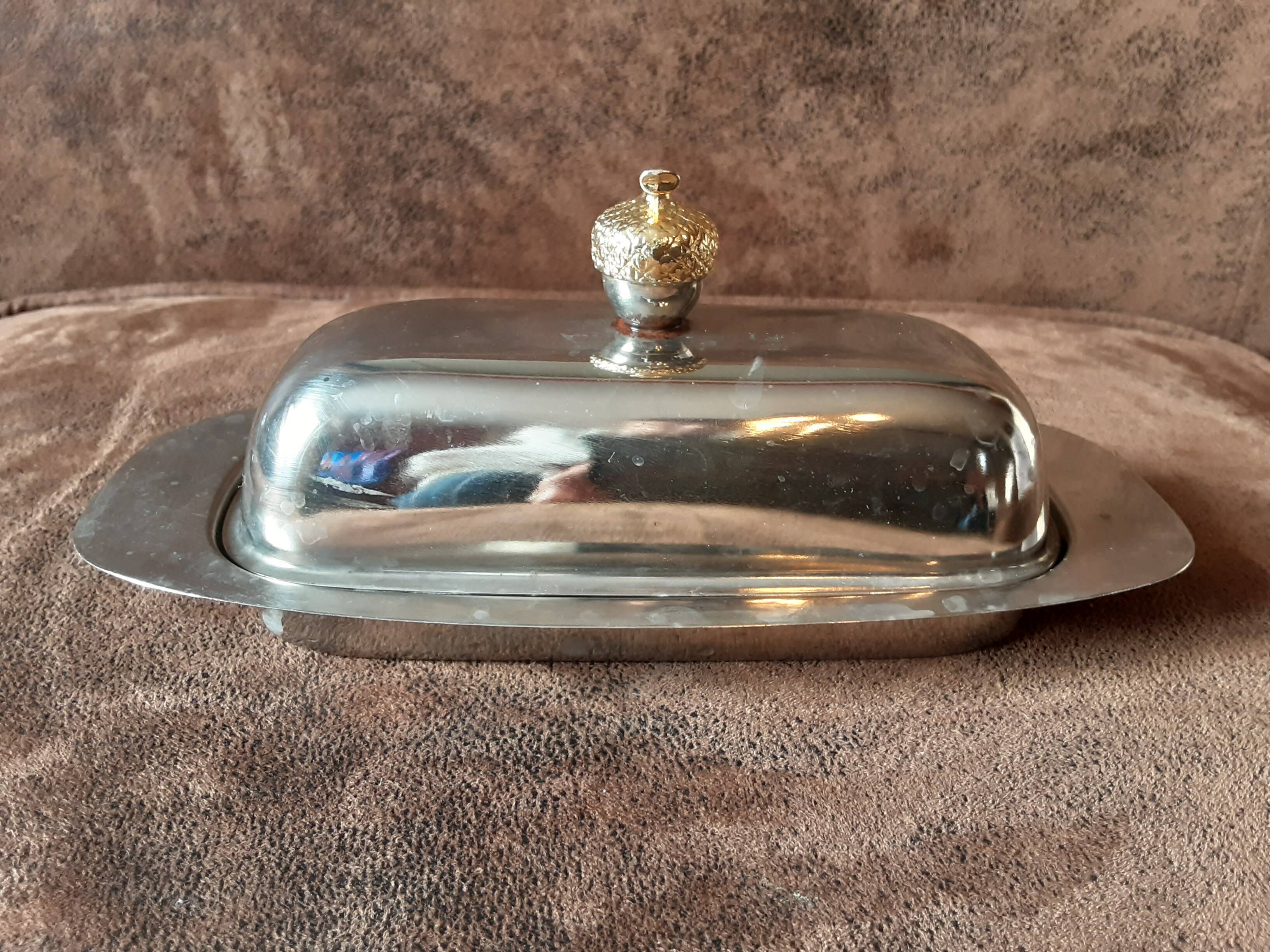 Original vintage metal butter dish