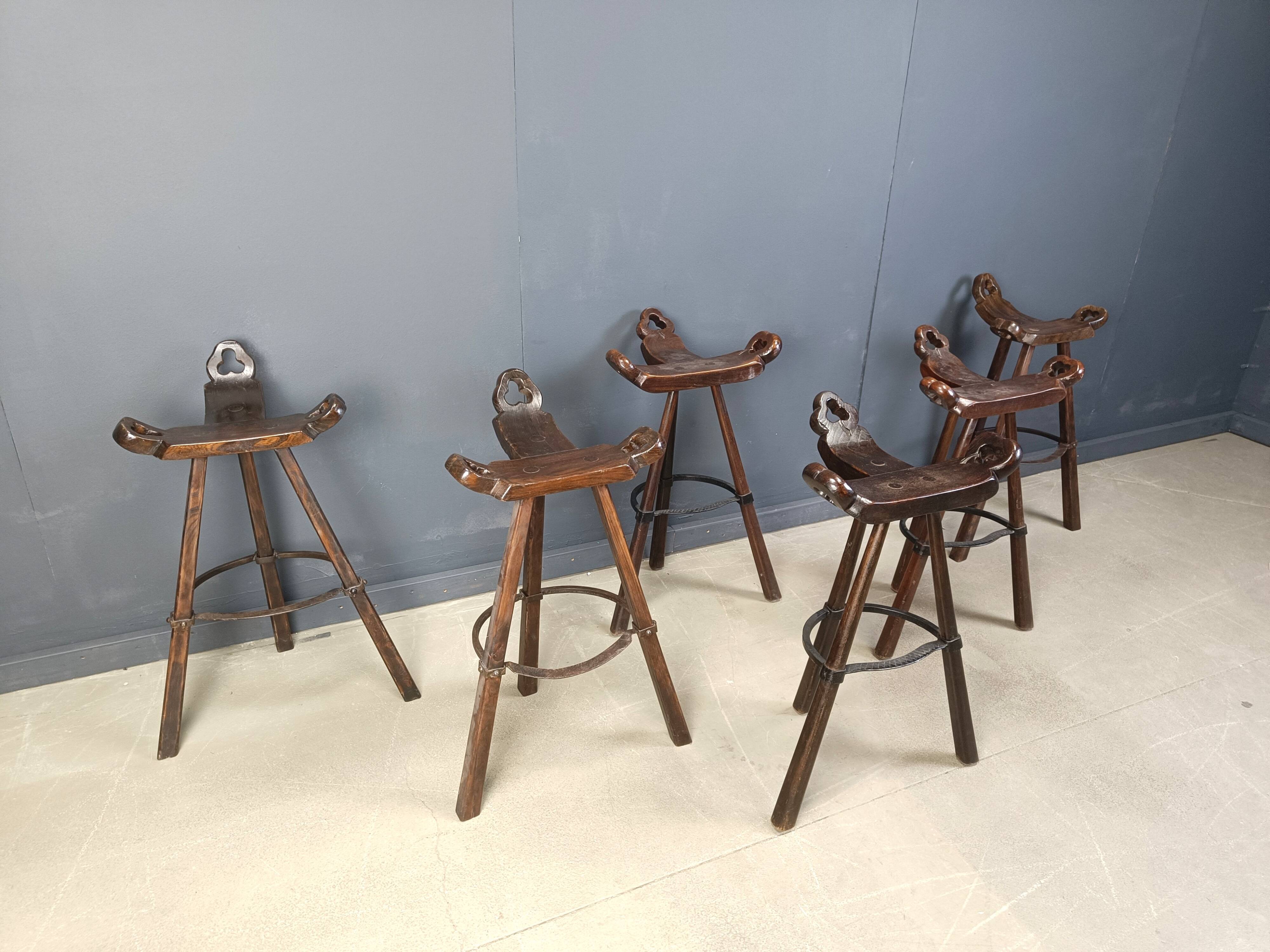 Mid century brutalist bar stools - set of 6, 1960s