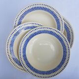 Badonviller Set of 4 hollow plates with blue geometric decoration