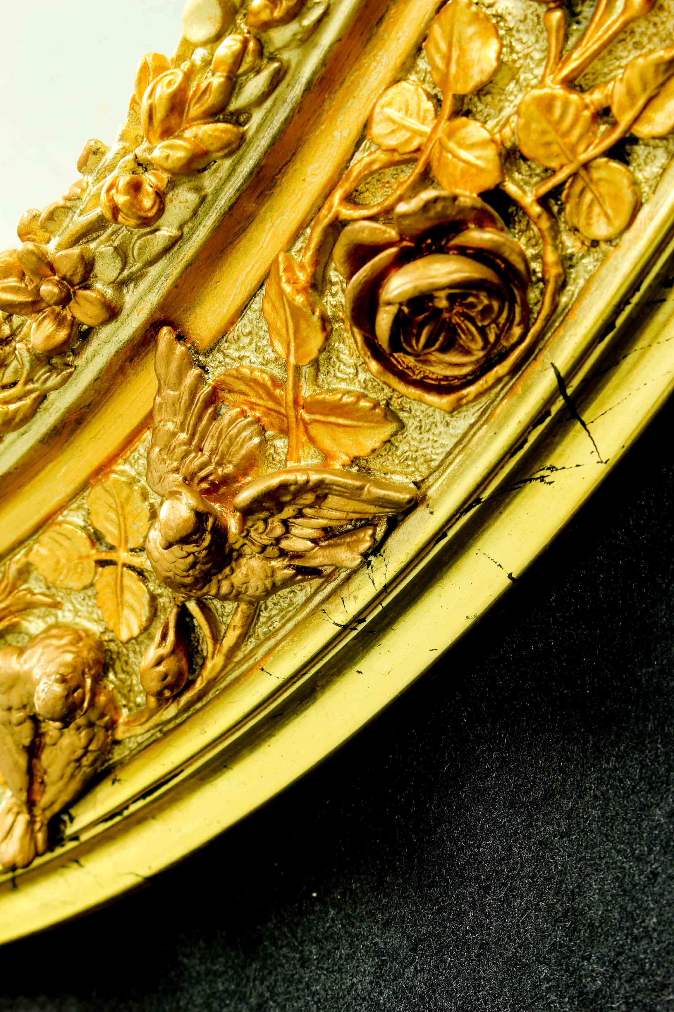 19th century French Gilt  butler mirror with roses and birds