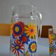 1970s orangeade service with orange flowers, 1 carafe + 3 glasses.