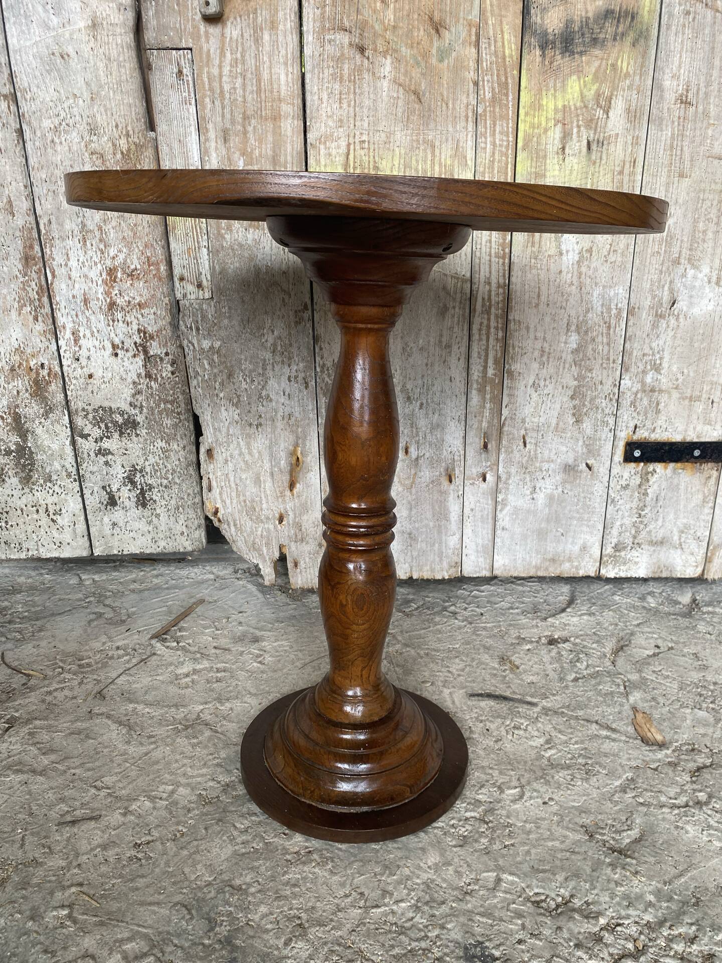 Table Appoint Guéridon Oval Ancien Bois Tourné Vintage #E327