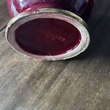 Ringed ceramic vase from Louviers, red and gold, 1950s