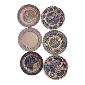 Suite of 6 retro blue plates