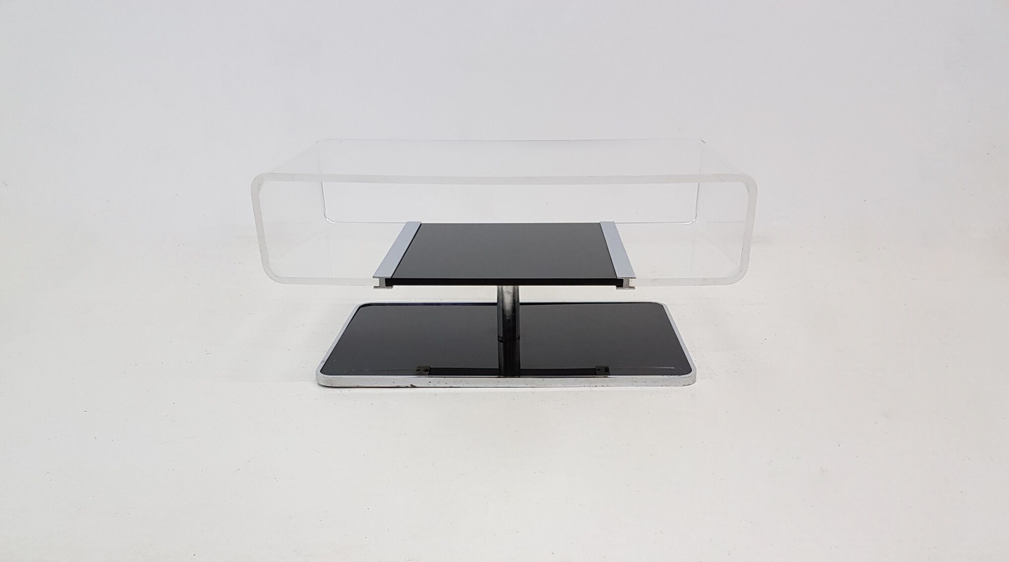 TV cabinet or coffee table - acrylic and Chrome - Michel Dumas - 70s