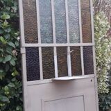Workshop door 258,4x98,5cm in iron and colored cathedral glasses
