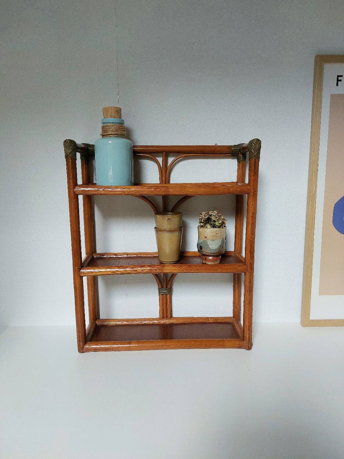 Vintage rattan wall shelf