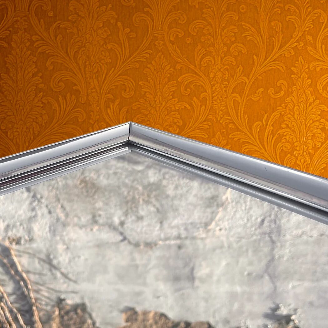 Vintage rectangular mirror Deknudt – polished aluminium frame – Belgium 1970s