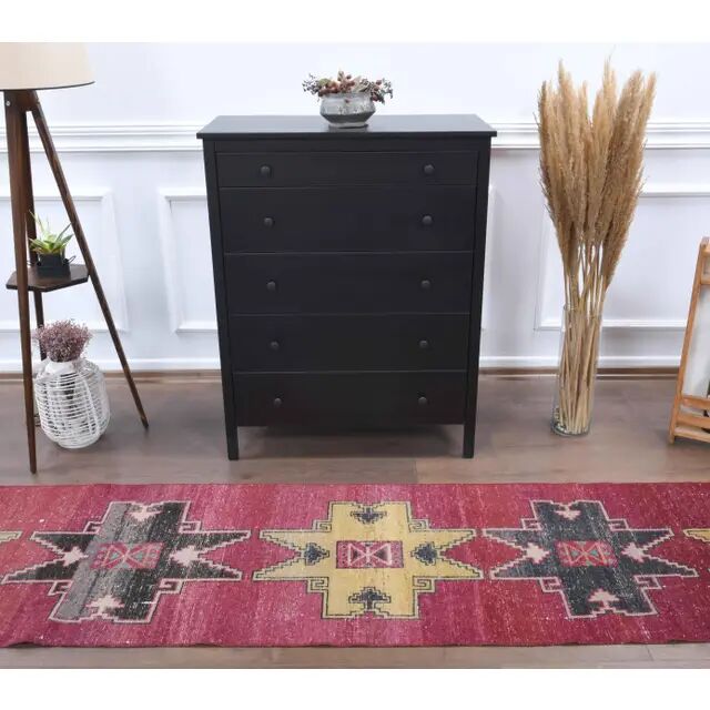 Vintage Turkish Oushak Handmade Wool Cotton Red Runner Rug 73x325