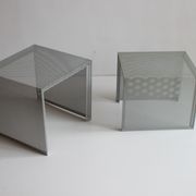 Grey perforated metal nesting side tables, 1990s set of two.