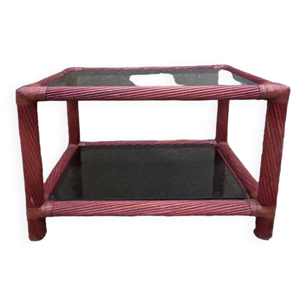 Table basse Maugrion bambou et verre fumé, pour Roche Bobois, années 80