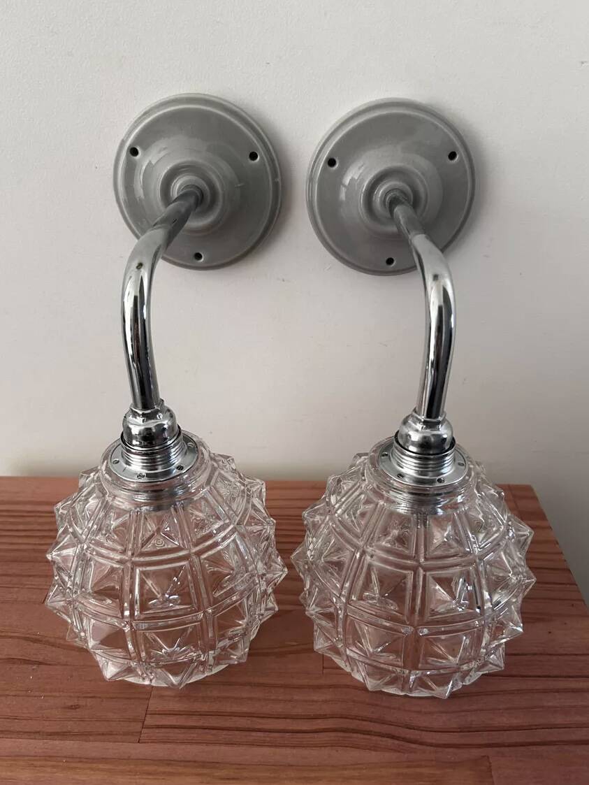 Pair of chrome wall lights
