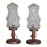 pair of vintage lamps, bedside lamps, glass globe lamps, wooden base, decoration