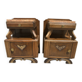 Pair of bedside tables, 1930s, 1940s, solid wood and marble