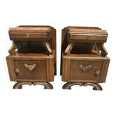 Pair of bedside tables, 1930s, 1940s, solid wood and marble