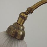 French Antique Brass Anglepoise Table Lamp Patterned Glass Pink Edged Shade 5131