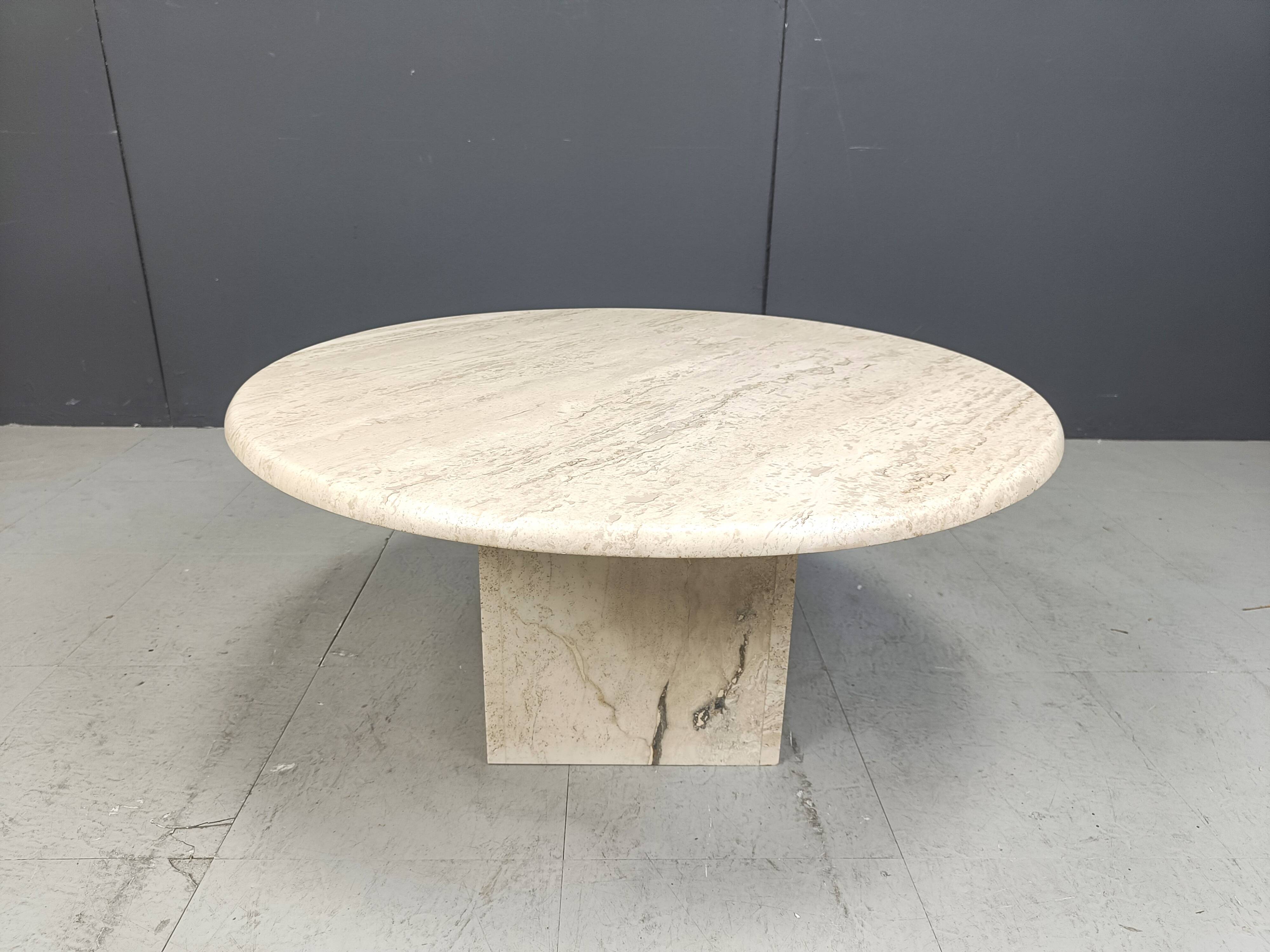 Round travertine coffee table, 1970s