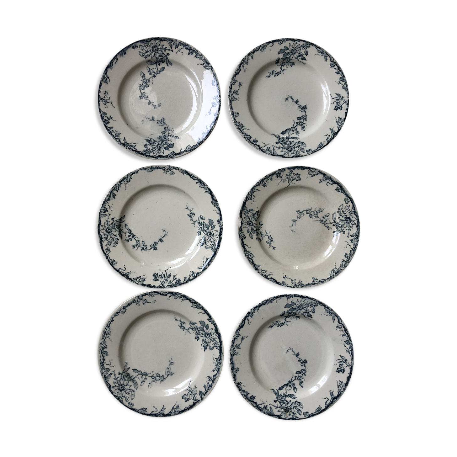 Set of 6 plates in faience Luneville model Passiflore
