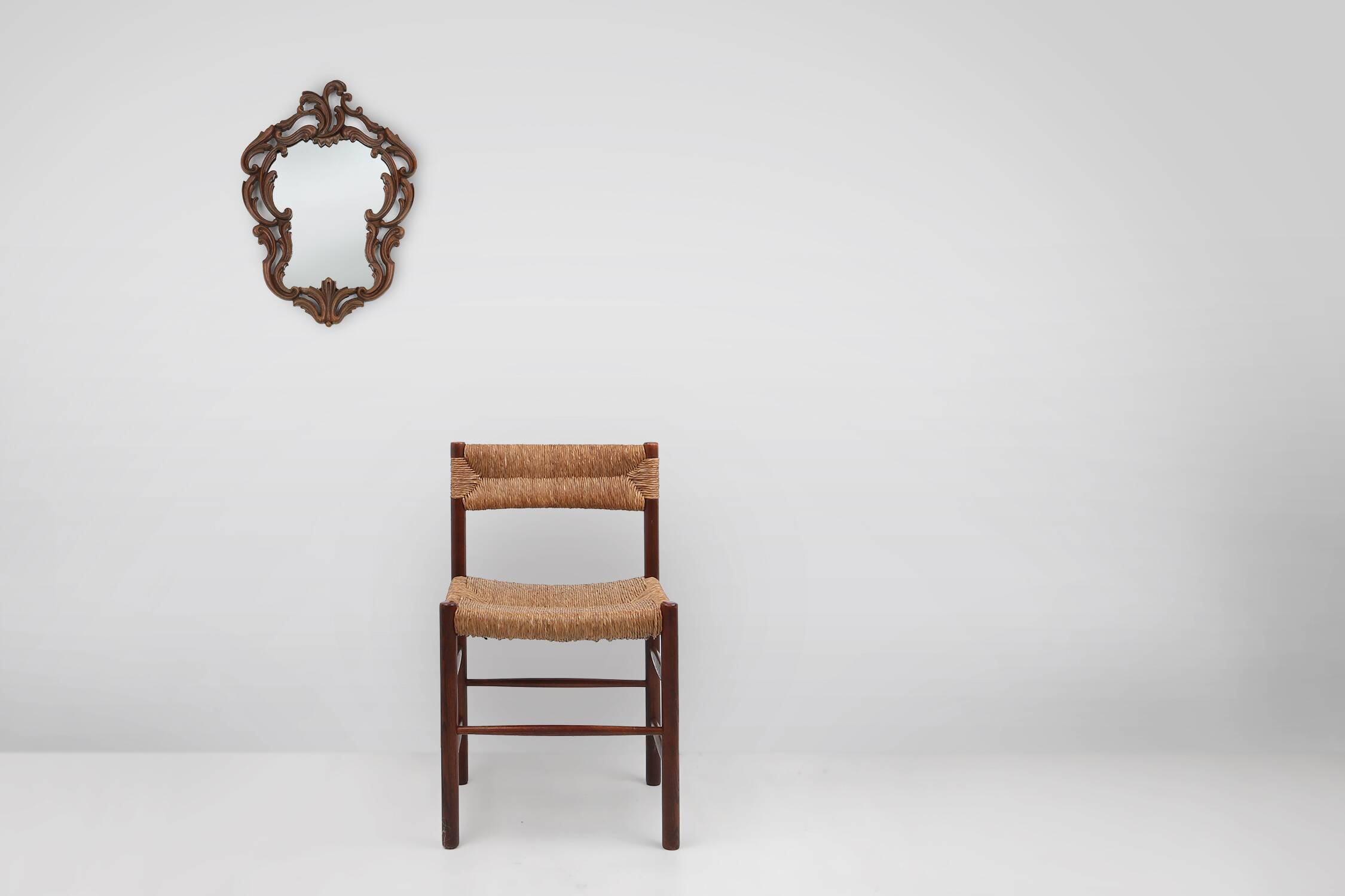 Baroque mirror with hand carved oak ornated frame, France 1950s