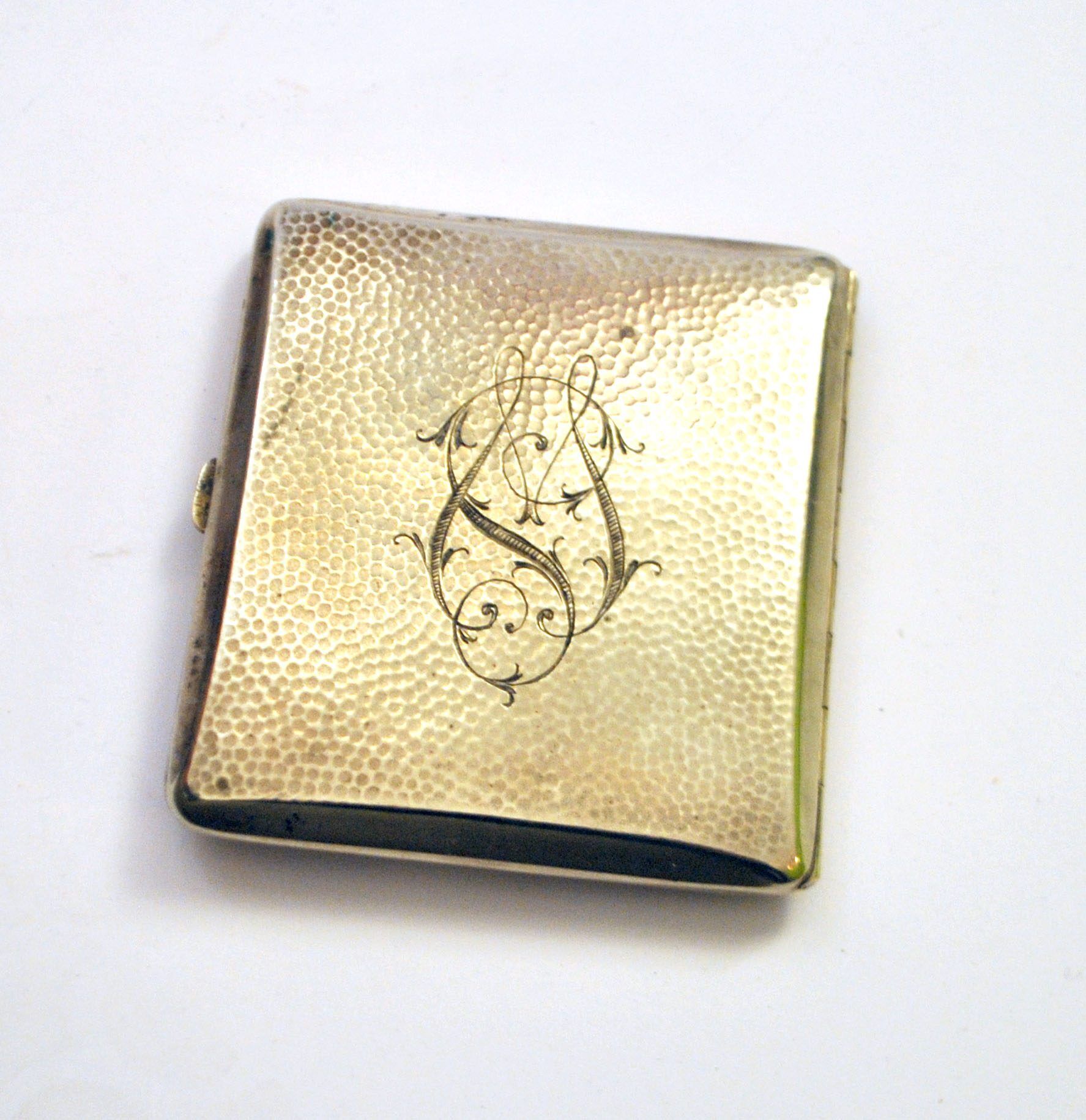 Art Deco cigarette case, alpaca cigarette holder with WS monogram.