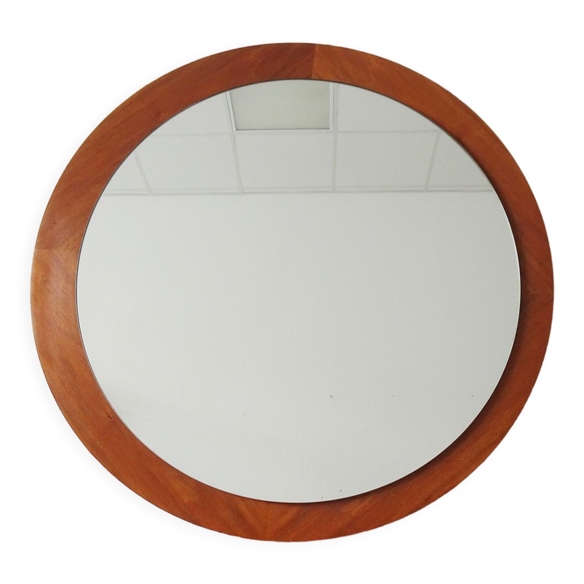 round teak mirror