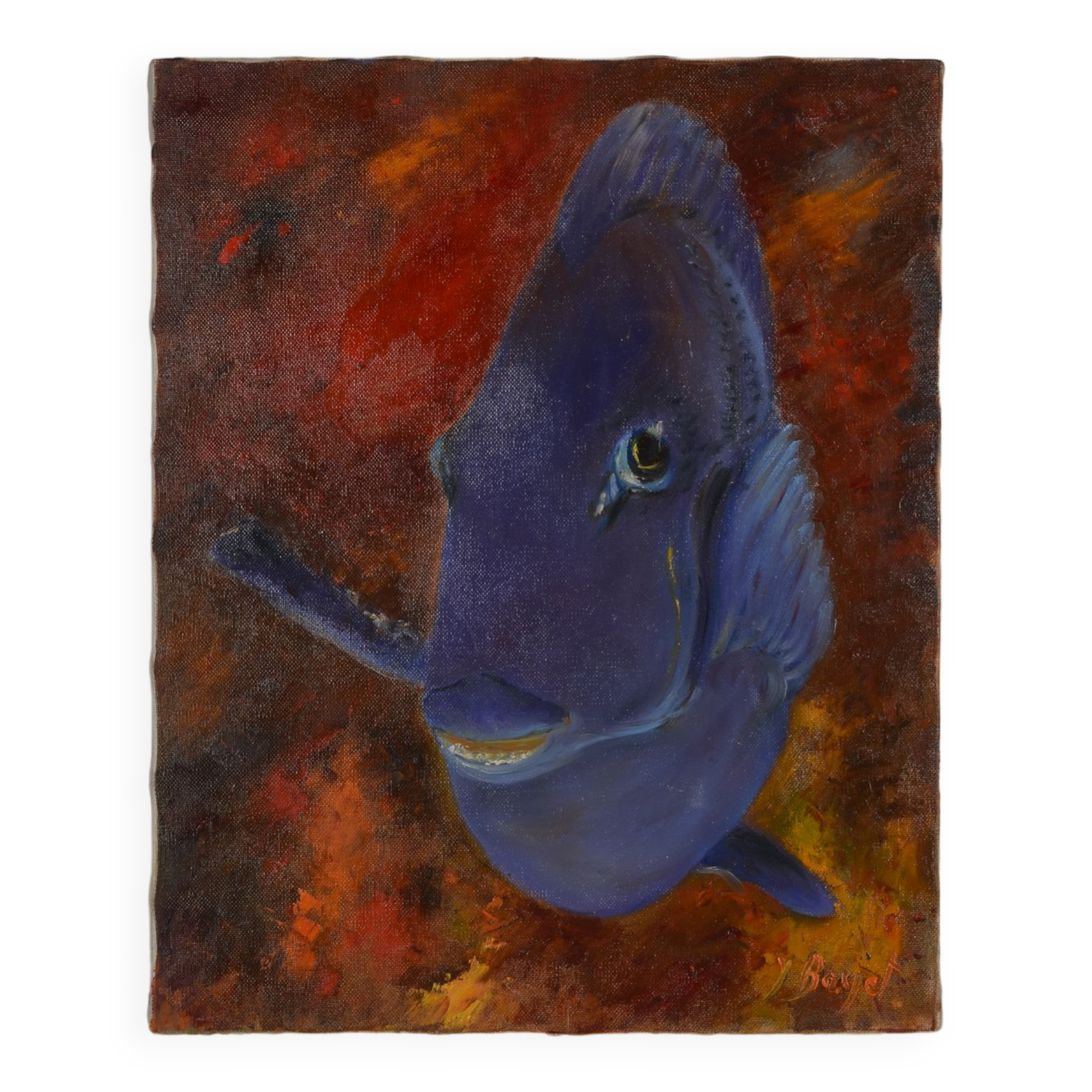 Oil on canvas blue surgeon fish