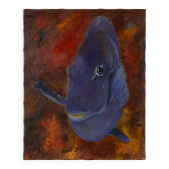 Huile sur toile poisson chirurgien bleu