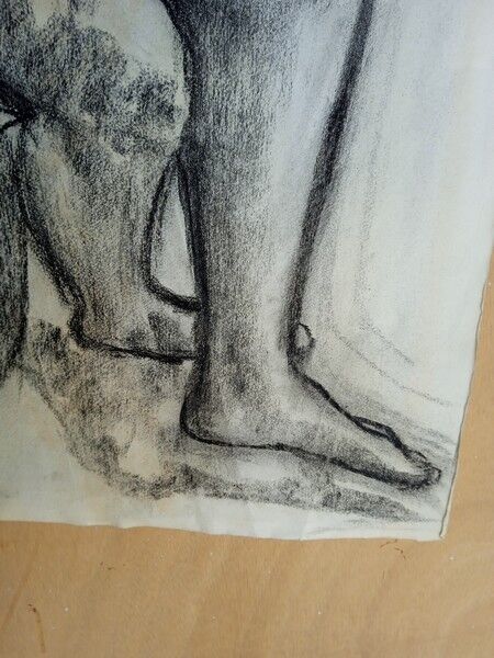 Dessin 2 nus au fusain / 1950/60 signé