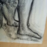 Dessin 2 nus au fusain / 1950/60 signé