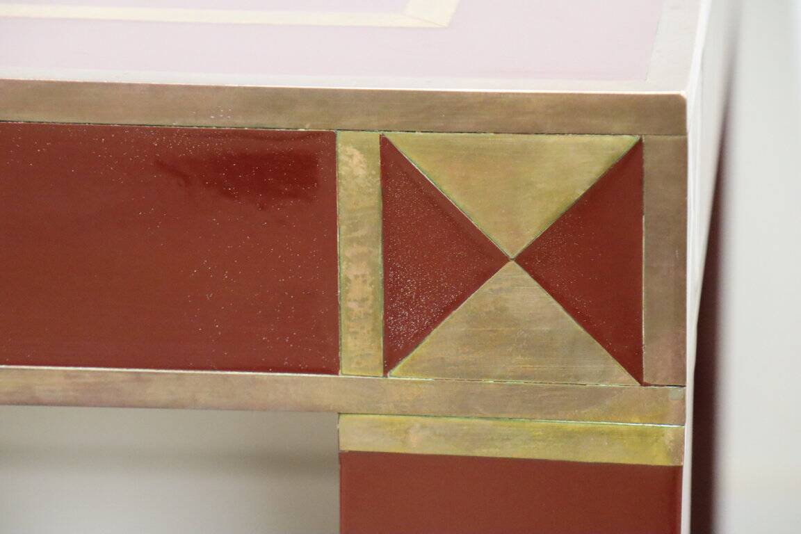 Vintage Jean-Claude Mahey coffee table in lacquered wood and brass, 1970