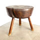 Large brutalist solid wood round tripod side table