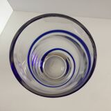 Large thick crystal glass vase modernist design cobalt edging