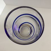 Large thick crystal glass vase modernist design cobalt edging