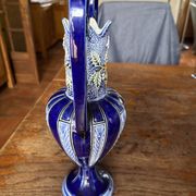Vase amphore Art Nouveau en faïence émaillée (style barbotine)