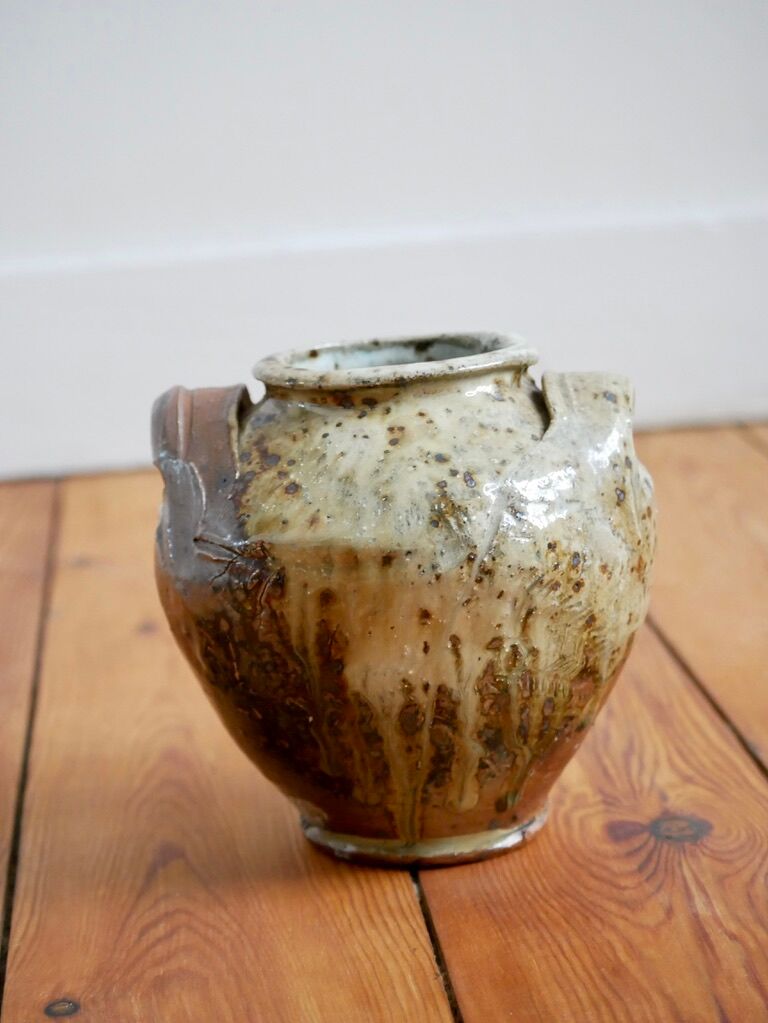 Glazed pyrite stoneware pot