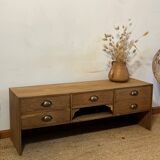 Antique TV cabinet in raw solid oak with 5 drawers