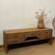 Antique TV cabinet in raw solid oak with 5 drawers